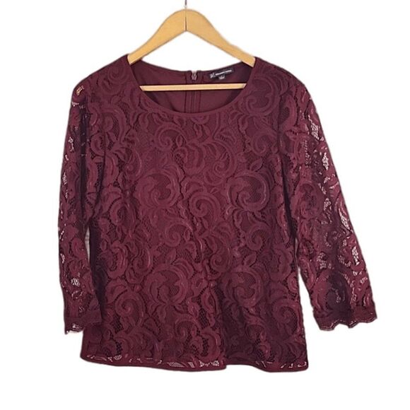 Adrianna Papell Burgundy Lace Top- Size Large - Picture 1 of 7